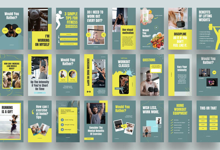 Ladystrategist 97 Done-for-You Fitness Instagram Stories Canva Templates - Dark Cyan instagram canva templates social media templates etsy free canva templates
