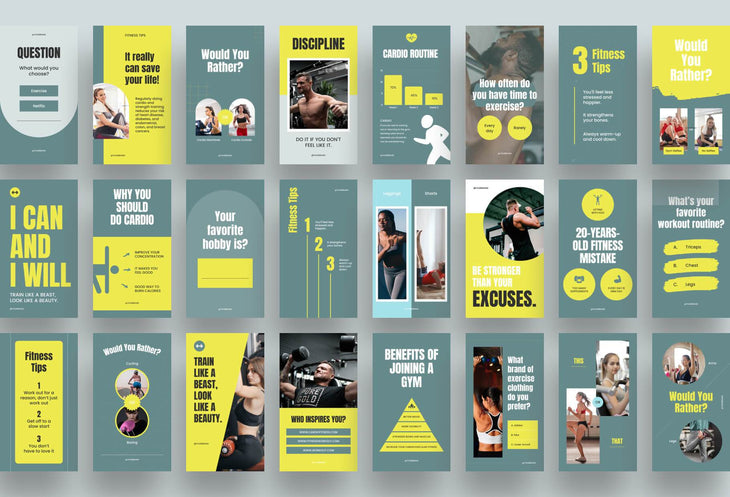 Ladystrategist 97 Done-for-You Fitness Instagram Stories Canva Templates - Dark Cyan instagram canva templates social media templates etsy free canva templates