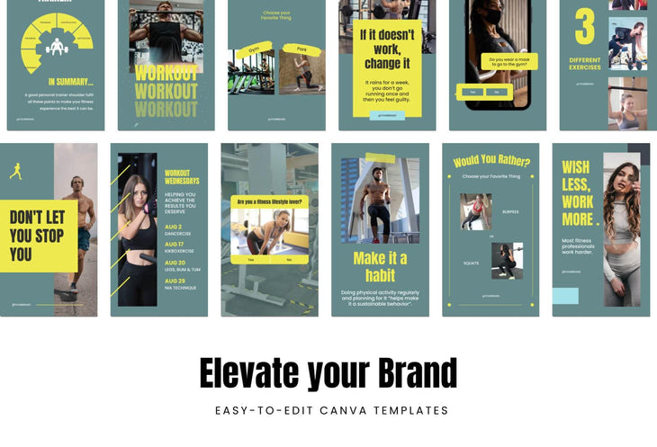 Ladystrategist 97 Done-for-You Fitness Instagram Stories Canva Templates - Dark Cyan instagram canva templates social media templates etsy free canva templates