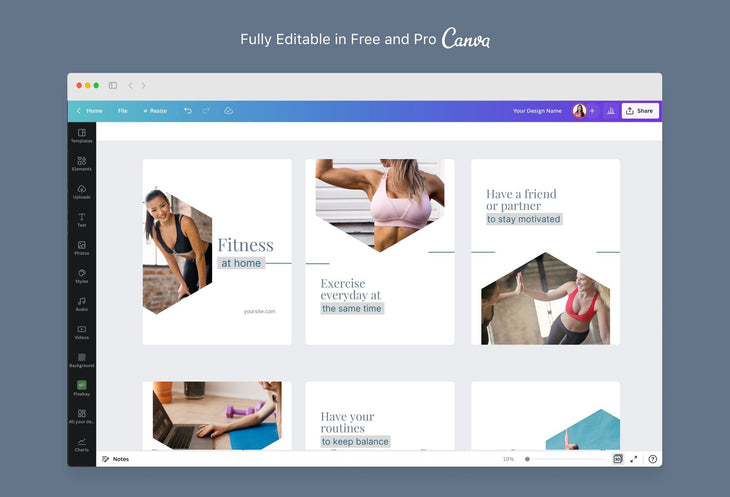 Ladystrategist Abigail Fitness 6-Page Carousel Canva Template instagram canva templates social media templates etsy free canva templates