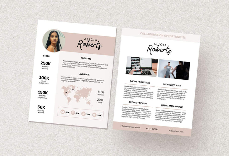Ladystrategist Alicia Roberts Media Kit Canva Template for Influencers Rose Gold instagram canva templates social media templates etsy free canva templates