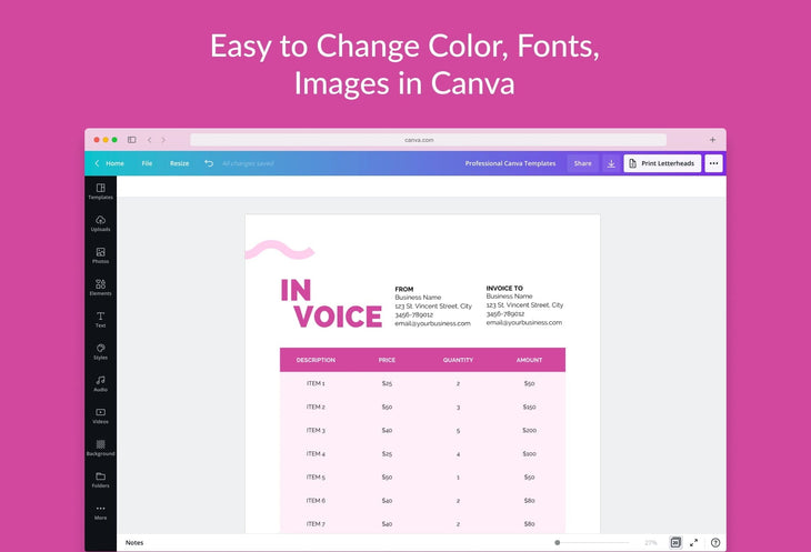 Ladystrategist Barbie Pink Invoice Canva Template Printable and Editable instagram canva templates social media templates etsy free canva templates