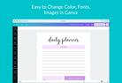 Ladystrategist Bright Lavender Daily Planner Printable and Editable Canva Template instagram canva templates social media templates etsy free canva templates