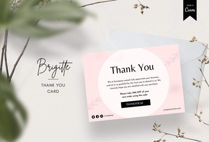 Ladystrategist Brigitte Printable Thank You Card Packaging Insert Note Canva Template instagram canva templates social media templates etsy free canva templates