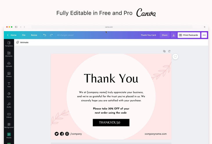 Ladystrategist Brigitte Printable Thank You Card Packaging Insert Note Canva Template instagram canva templates social media templates etsy free canva templates