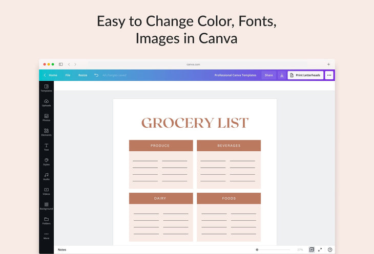 Ladystrategist Bristol Grocery List Printable and Editable Canva Template instagram canva templates social media templates etsy free canva templates