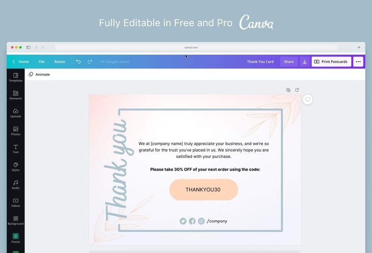 Ladystrategist Brittany Printable Thank You Card Packaging Insert Note Canva Template instagram canva templates social media templates etsy free canva templates