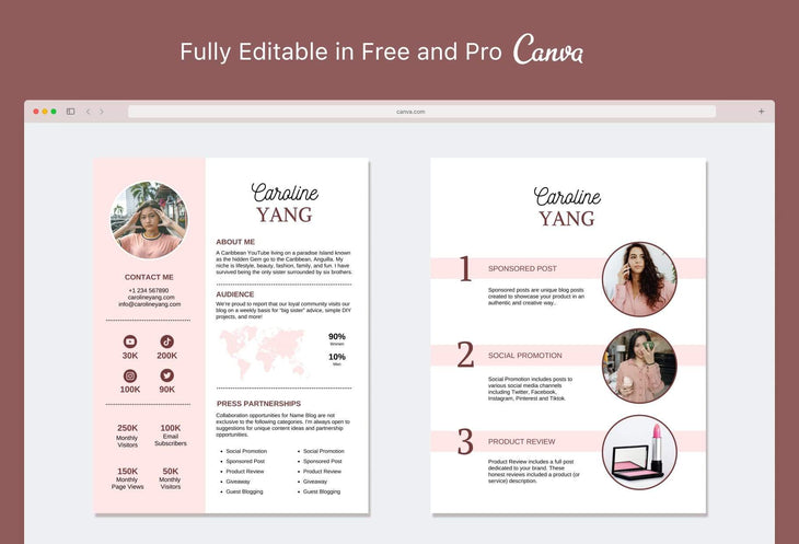 Ladystrategist Caroline Yang Media Kit Canva Template for Influencers instagram canva templates social media templates etsy free canva templates