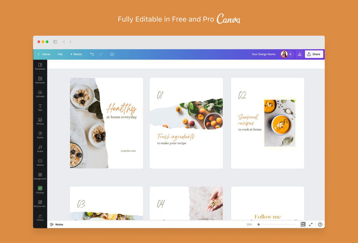 Ladystrategist Elizabeth Food and Nutrition 6-Page Carousel Canva Template instagram canva templates social media templates etsy free canva templates