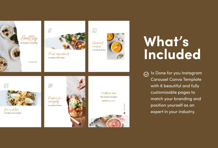 Ladystrategist Elizabeth Food and Nutrition 6-Page Carousel Canva Template instagram canva templates social media templates etsy free canva templates