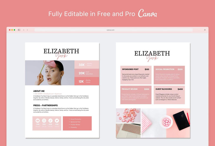 Ladystrategist Elizabeth York Media Kit Canva Template for Influencers instagram canva templates social media templates etsy free canva templates