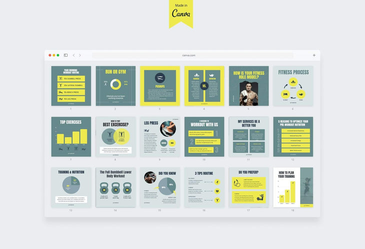 Ladystrategist FITNESS DARK CYAN - 97 Done-for-You Fitness Instagram Posts - Fully Editable Canva Templates instagram canva templates social media templates etsy free canva templates