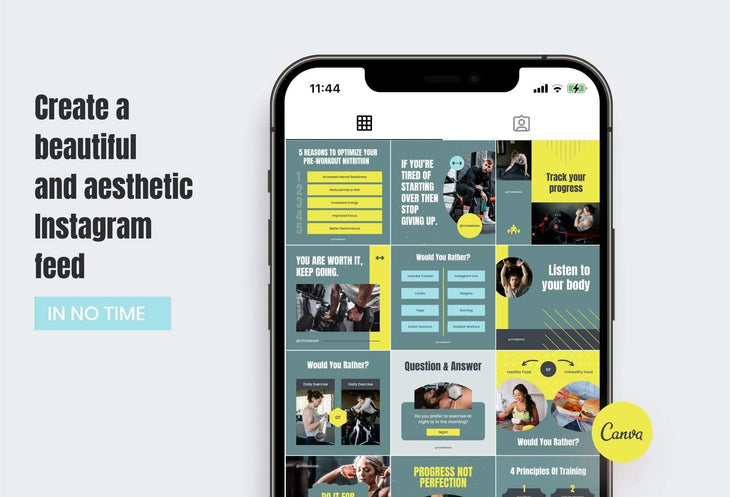 Ladystrategist FITNESS DARK CYAN - 97 Done-for-You Fitness Instagram Posts - Fully Editable Canva Templates instagram canva templates social media templates etsy free canva templates