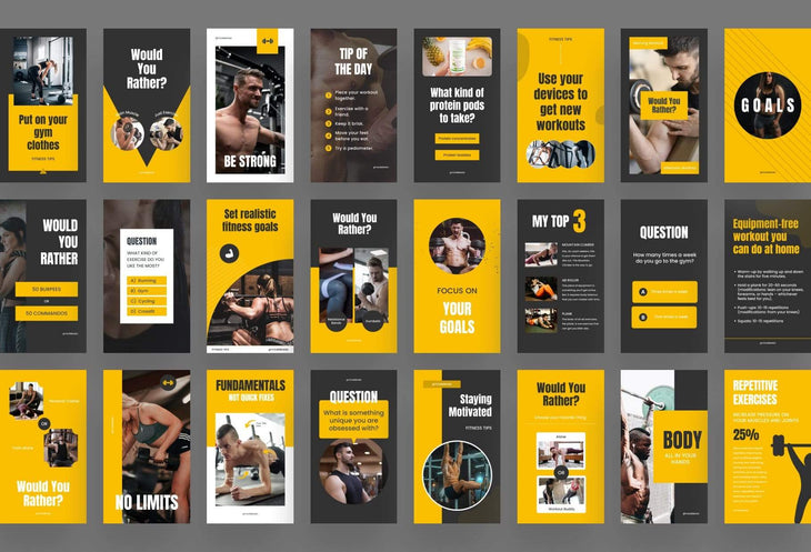 Ladystrategist FITNESS POWER - 97 Done-for-You Fitness Instagram Stories - Fully Editable Canva Templates instagram canva templates social media templates etsy free canva templates