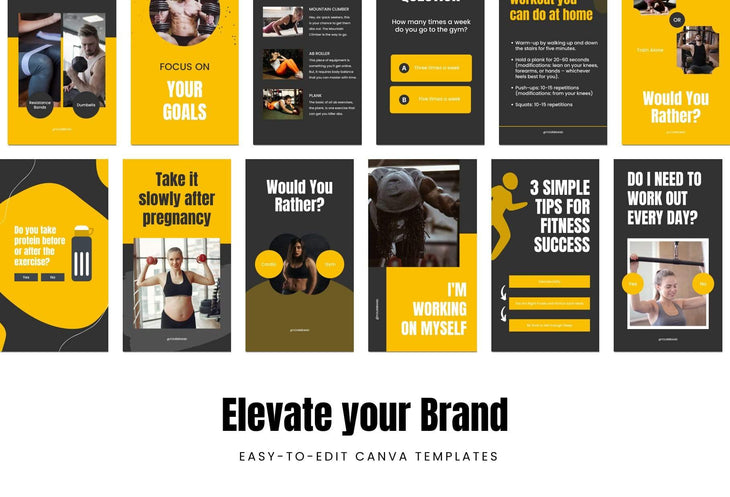 Ladystrategist FITNESS POWER - 97 Done-for-You Fitness Instagram Stories - Fully Editable Canva Templates instagram canva templates social media templates etsy free canva templates