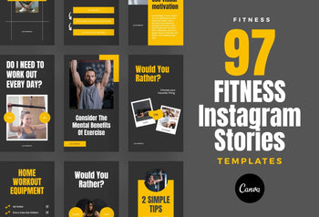 Ladystrategist FITNESS POWER - 97 Done-for-You Fitness Instagram Stories - Fully Editable Canva Templates instagram canva templates social media templates etsy free canva templates