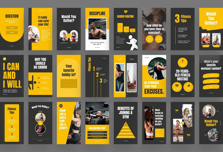 Ladystrategist FITNESS POWER - 97 Done-for-You Fitness Instagram Stories - Fully Editable Canva Templates instagram canva templates social media templates etsy free canva templates