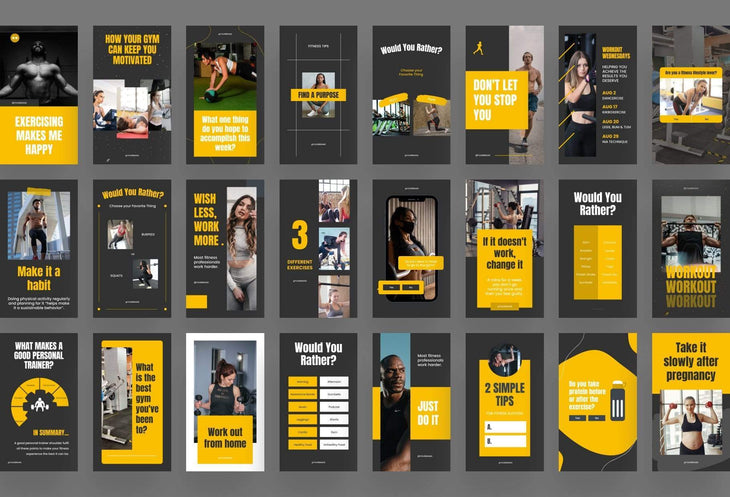 Ladystrategist FITNESS POWER - 97 Done-for-You Fitness Instagram Stories - Fully Editable Canva Templates instagram canva templates social media templates etsy free canva templates