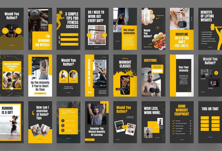 Ladystrategist FITNESS POWER - 97 Done-for-You Fitness Instagram Stories - Fully Editable Canva Templates instagram canva templates social media templates etsy free canva templates