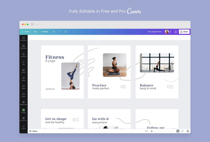 Ladystrategist Gianna Fitness 6-Page Carousel Canva Template instagram canva templates social media templates etsy free canva templates