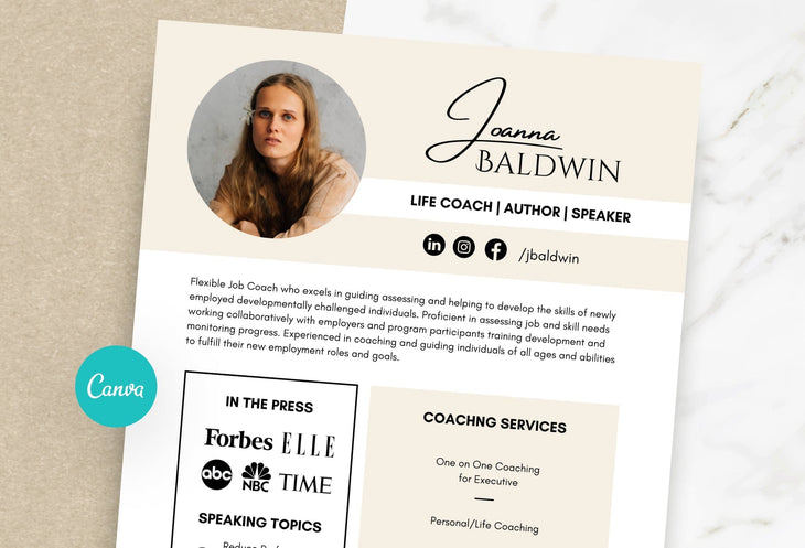 Ladystrategist Joanna Speaker One-Sheet Canva Template instagram canva templates social media templates etsy free canva templates