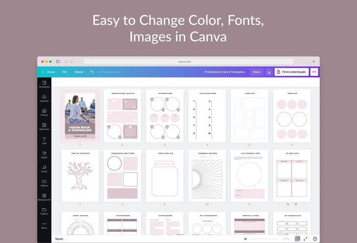 Ladystrategist Journaling and Vision Book Canva Template Printable and Editable instagram canva templates social media templates etsy free canva templates
