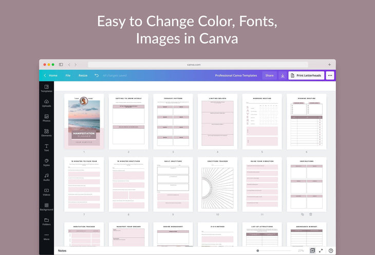 Ladystrategist Manifestation Planner Canva Template Printable and Editable instagram canva templates social media templates etsy free canva templates