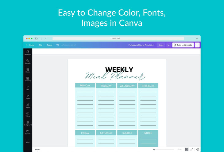 Ladystrategist Medium Sky Blue Weekly Meal Planner Printable and Editable Canva Template instagram canva templates social media templates etsy free canva templates