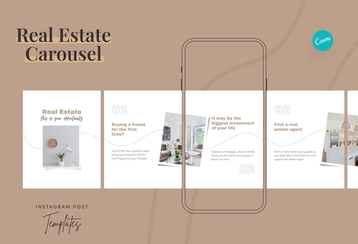 Ladystrategist Nora Real Estate 6-Page Carousel Canva Template instagram canva templates social media templates etsy free canva templates