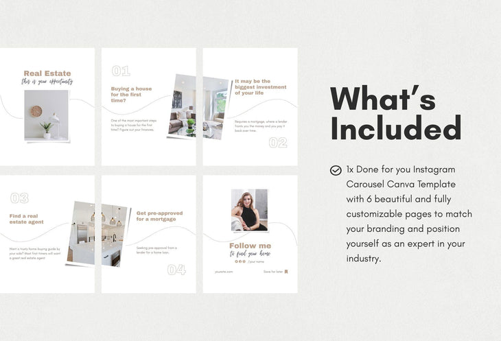 Ladystrategist Nora Real Estate 6-Page Carousel Canva Template instagram canva templates social media templates etsy free canva templates