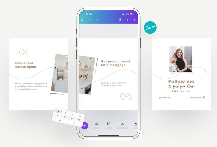 Ladystrategist Nora Real Estate 6-Page Carousel Canva Template instagram canva templates social media templates etsy free canva templates