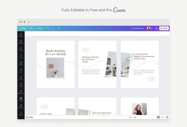Ladystrategist Nora Real Estate 6-Page Carousel Canva Template instagram canva templates social media templates etsy free canva templates