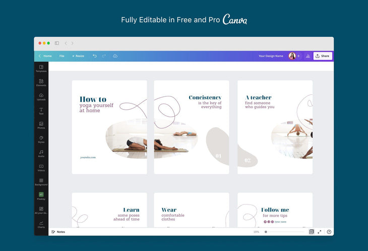 Ladystrategist Nova Fitness 6-Page Carousel Canva Template instagram canva templates social media templates etsy free canva templates