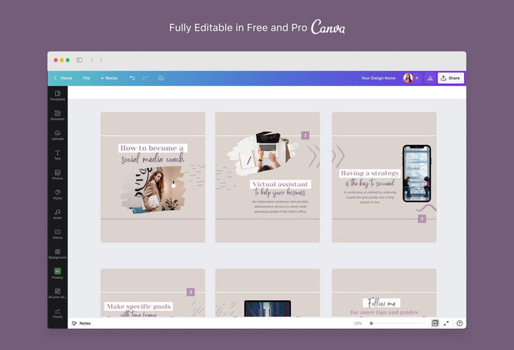 Ladystrategist Olivia Coaching 6-Page Carousel Canva Template instagram canva templates social media templates etsy free canva templates