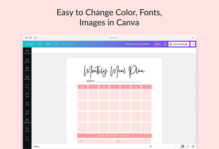Ladystrategist Peach Burst Monthly Meal Plan Calendar Printable and Editable Canva Template instagram canva templates social media templates etsy free canva templates