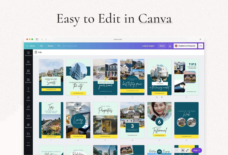 Ladystrategist Real Estate Pinterest Template instagram canva templates social media templates etsy free canva templates