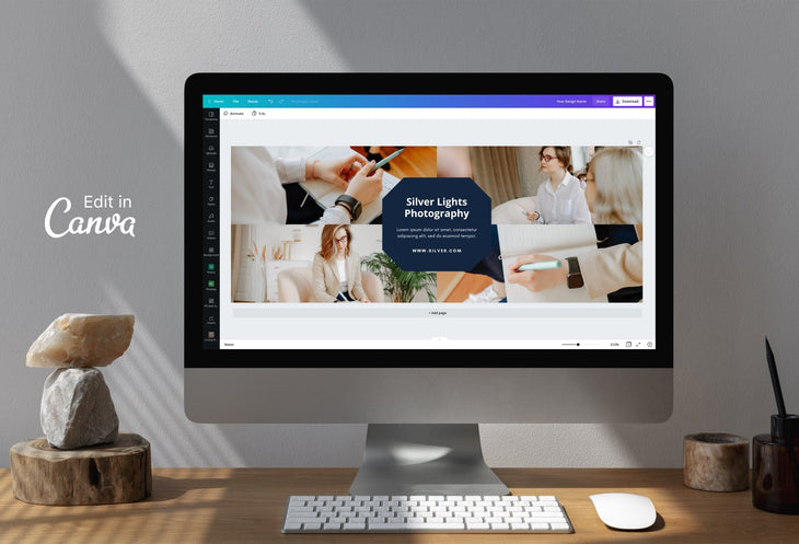 Ladystrategist Silver Lights Facebook Cover for Photographers Editable Canva Template instagram canva templates social media templates etsy free canva templates