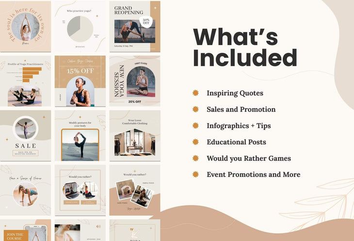 Ladystrategist YOGA Boho - 97 Done-for-You Yoga Instagram Posts - Fully Editable Canva Templates instagram canva templates social media templates etsy free canva templates