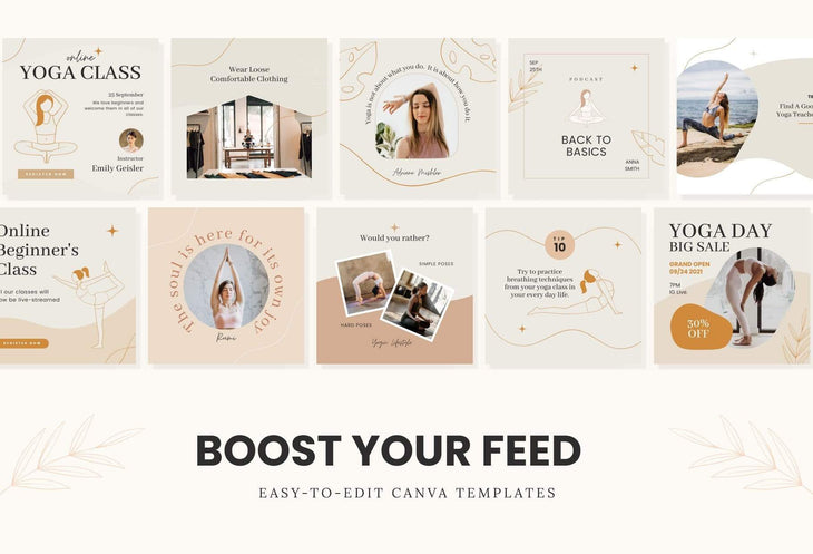 Ladystrategist YOGA Boho - 97 Done-for-You Yoga Instagram Posts - Fully Editable Canva Templates instagram canva templates social media templates etsy free canva templates
