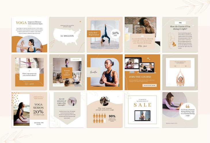 Ladystrategist YOGA Boho - 97 Done-for-You Yoga Instagram Posts - Fully Editable Canva Templates instagram canva templates social media templates etsy free canva templates