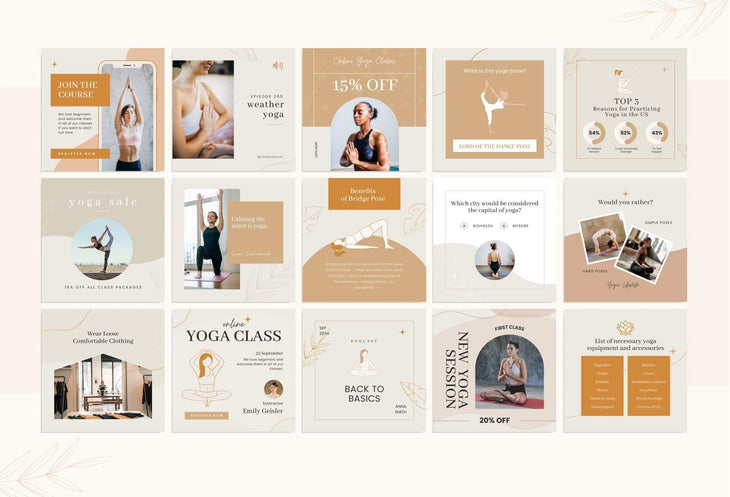 Ladystrategist YOGA Boho - 97 Done-for-You Yoga Instagram Posts - Fully Editable Canva Templates instagram canva templates social media templates etsy free canva templates