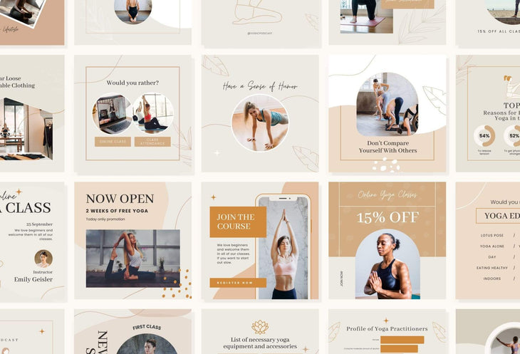 Ladystrategist YOGA Boho - 97 Done-for-You Yoga Instagram Posts - Fully Editable Canva Templates instagram canva templates social media templates etsy free canva templates