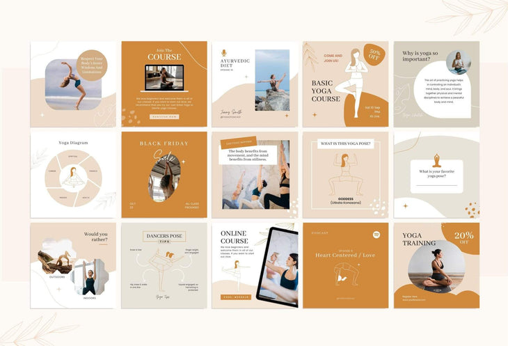Ladystrategist YOGA Boho - 97 Done-for-You Yoga Instagram Posts - Fully Editable Canva Templates instagram canva templates social media templates etsy free canva templates