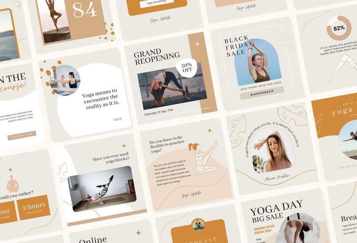 Ladystrategist YOGA Boho - 97 Done-for-You Yoga Instagram Posts - Fully Editable Canva Templates instagram canva templates social media templates etsy free canva templates