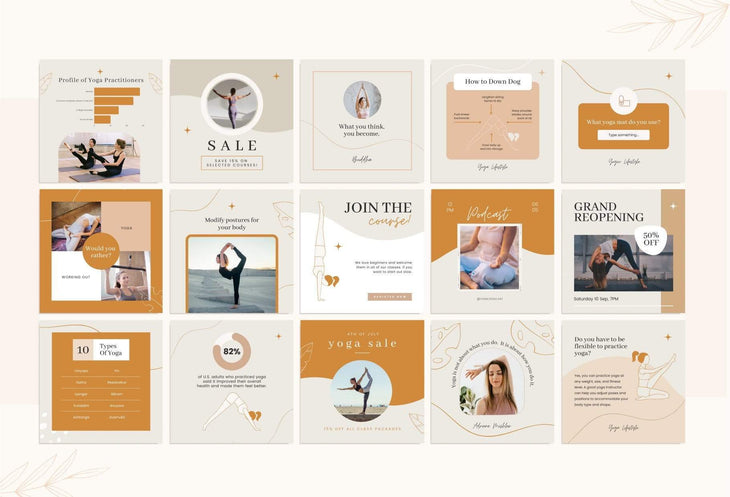 Ladystrategist YOGA Boho - 97 Done-for-You Yoga Instagram Posts - Fully Editable Canva Templates instagram canva templates social media templates etsy free canva templates