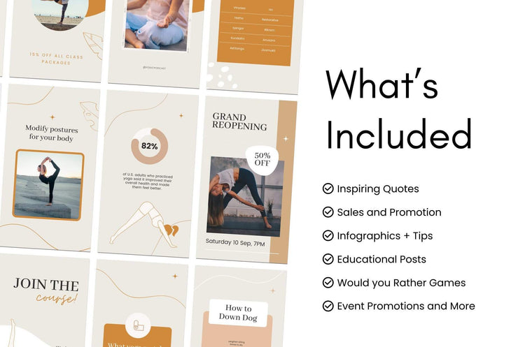 Ladystrategist YOGA Boho - 97 Done-for-You Yoga Instagram Stories - Fully Editable Canva Templates instagram canva templates social media templates etsy free canva templates