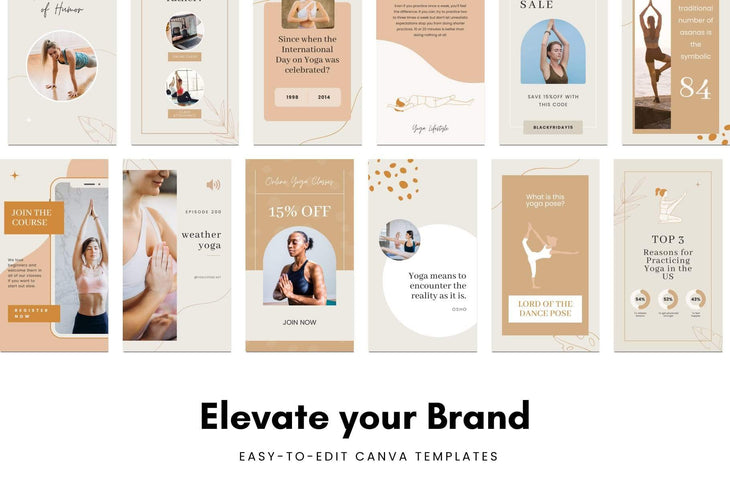 Ladystrategist YOGA Boho - 97 Done-for-You Yoga Instagram Stories - Fully Editable Canva Templates instagram canva templates social media templates etsy free canva templates