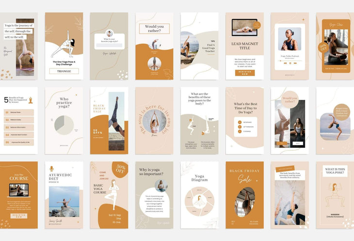 Ladystrategist YOGA Boho - 97 Done-for-You Yoga Instagram Stories - Fully Editable Canva Templates instagram canva templates social media templates etsy free canva templates