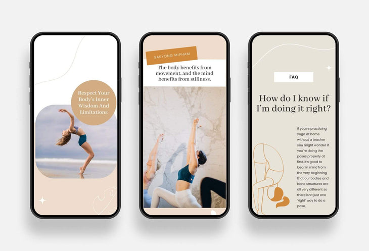 Ladystrategist YOGA Boho - 97 Done-for-You Yoga Instagram Stories - Fully Editable Canva Templates instagram canva templates social media templates etsy free canva templates