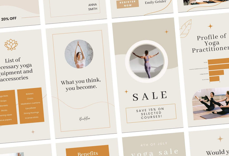 Ladystrategist YOGA Boho - 97 Done-for-You Yoga Instagram Stories - Fully Editable Canva Templates instagram canva templates social media templates etsy free canva templates